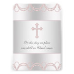 Baptême croisé rose de baptême de bébé invitation