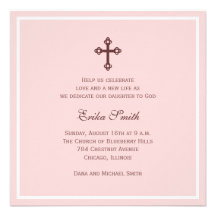 Baptême croisé (rose) faire-part personnalisables