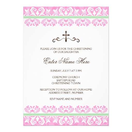 Baptême de damassé/invitation roses et verts de ba
