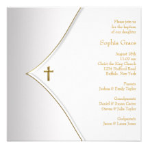 Baptême de fille de bébé de croix d'or blanc cartons d'invitation personnalisés
