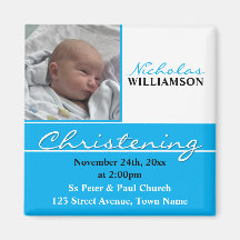 Baptême de photo ou invitation bleu de baptême magnets