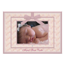 Baptême en ivoire rose de photo de bébé d'arc invitations personnalisables