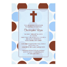 Baptême Inviation Brown de garçon et pois bleu Invitations