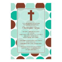 Baptême Inviation Brown de garçons et pois vert Invitation Personnalisée