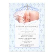 Baptême Inviation de photo de croix et de coeurs Invitations Personnalisées