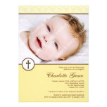Baptême jaune de baptême de photo de croix de dama invitations