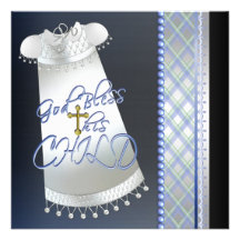 Baptême noir croisé de bleu de garçons de robe faire-parts