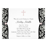 Baptême noir rose croisé de damassé de perle invitations personnalisées