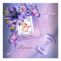 Baptême pourpre de photo de rose de fille de baptê faire-part personnalisé