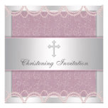 Baptême rose de baptême de bébé de croix de perle faire-part personnalisé