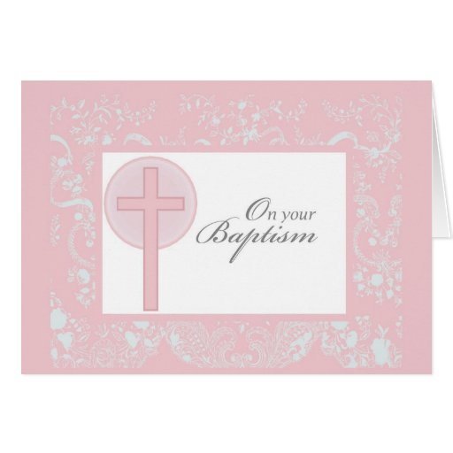 Baptême rose de fille de la dentelle 2790 carte de vœux