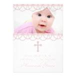 Baptême rose de photo de bébé de croix de perle cartons d'invitation