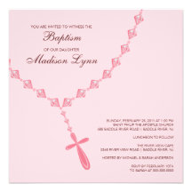 Baptême rose Inviation de bébé de perle de chapele Faire-part Personnalisé
