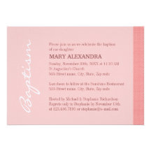 Baptême rose simple de rayure invitations personnalisées