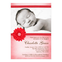 Baptême rouge de baptême de photo d'étincelle de m carton d'invitation