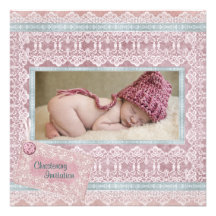 Baptême turquoise rose vintage de photo de bébé bristols