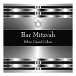 Barre argentée noire Mitzvah d'étoile de David Invitation Personnalisable