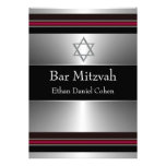 Barre argentée rouge noire Mitzvah d'étoile de Dav Cartons D'invitation Personnalisés