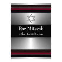 Barre argentée rouge noire Mitzvah d'étoile de Dav invitations