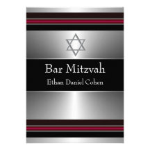 Barre argentée rouge noire Mitzvah d'étoile de Dav Cartons D'invitation Personnalisés
