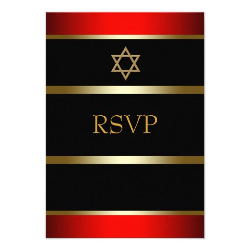 Barre d'or noire rouge Mitzvah RSVP Invitations Personnalisées
