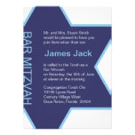 Barre Mitzvah d'étoile de David - blanc et bleu 5  Invitations Personnalisées
