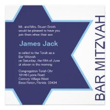 Barre Mitzvah d'étoile de David - blanc et bleu Invitation Personnalisable