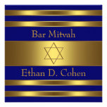 Barre Mitzvah d'étoile de David d'or de bleu marin Faire-parts