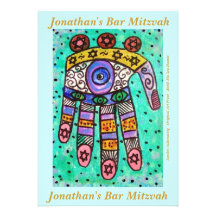 Barre Mitzvah - mer bleue Hamsa de batik Carton D'invitation