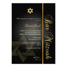 Barre Mitzvah/noir/or Invitation Personnalisée