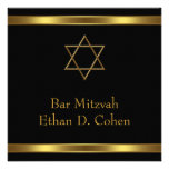 Barre noire Mitzvah d'étoile de David d'or Invitations Personnalisées