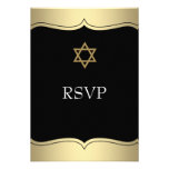 Barre noire Mitzvah RSVP d'étoile de David d'or Invitations Personnalisées
