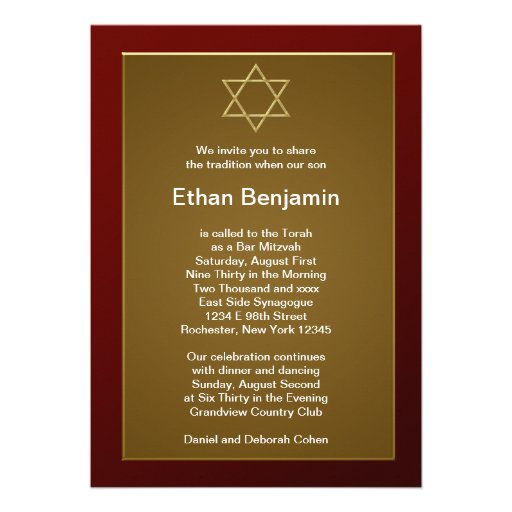 Barre rouge Mitzvah d'étoile de David Invitations