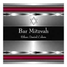 Barre rouge noire Mitzvah d'étoile de David Invitation