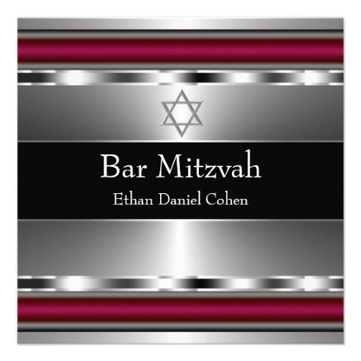 Barre rouge noire Mitzvah d'étoile de David Invitation