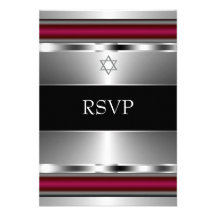 Barre rouge noire Mitzvah RSVP d'étoile de David Faire-part Personnalisé