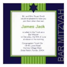 Barre ruban vert et bleu de Mitzvah d'étoile de Da Invitations Personnalisables