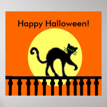 Barrière de lune de chat noir de Halloween Affiche