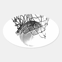 Basket-ball noir et blanc autocollant ovale