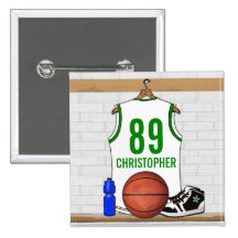 Basket-ball personnalisé Jersey (whitegreen) Badges Avec Agrafe