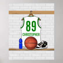 Basket-ball personnalisé Jersey (whitegreen) Affiches