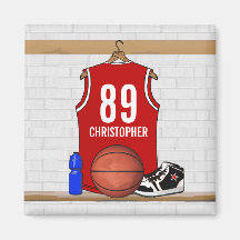 Basket-ball rouge personnalisé Jersey Magnets