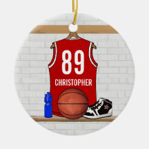 Basket-ball rouge personnalisé Jersey Ornement De Noël