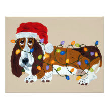 Basset embrouillé dans des lumières de Noël Faire-part