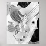 Bassiste, basse et main, image négative posters
