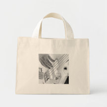 Bassiste, basse et main, image négative sacs en toile