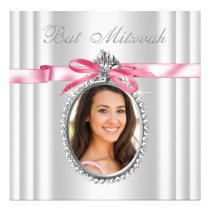 Bat mitzvah blanc rose de photo invitations