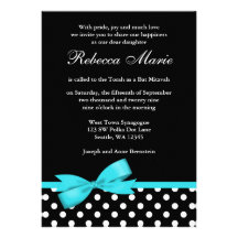 Bat mitzvah bleu et noir turquoise d'arc de pois invitations