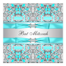 Bat mitzvah bleu turquoise invitations