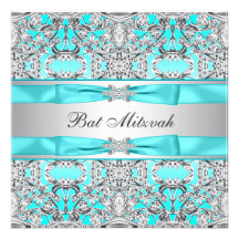 Bat mitzvah bleu turquoise invitations